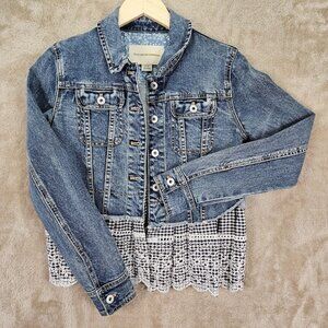 Anthropologie Pilcro and the Letterpress Denim Eyelet Gingham Jean Jacket Sz XS